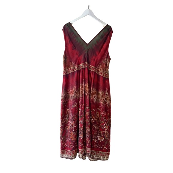 P.S. Style Women's Petite Burgundy Paisley Maxi Dress V Neck Grunge Boho 22WP - Picture 3 of 11